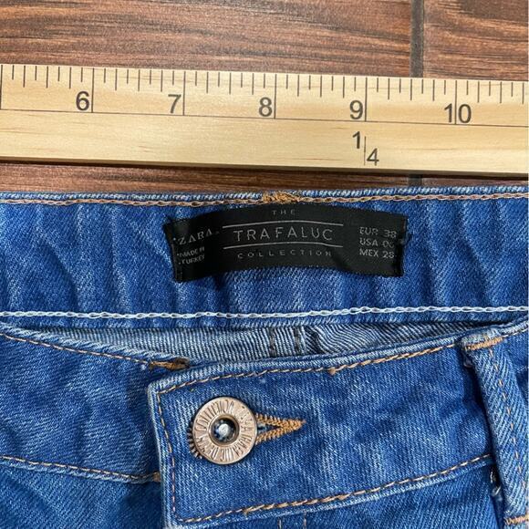 Zara 6 Cropped Jeans Raw Hem Casual Basic Medium Wash - Picture 4 of 5